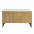 James Martin Vanities Hudson 60in Single Vanity, Light Natural Oak w/ 3 CM White Zeus Top 435-V60S-LNO-3WZ